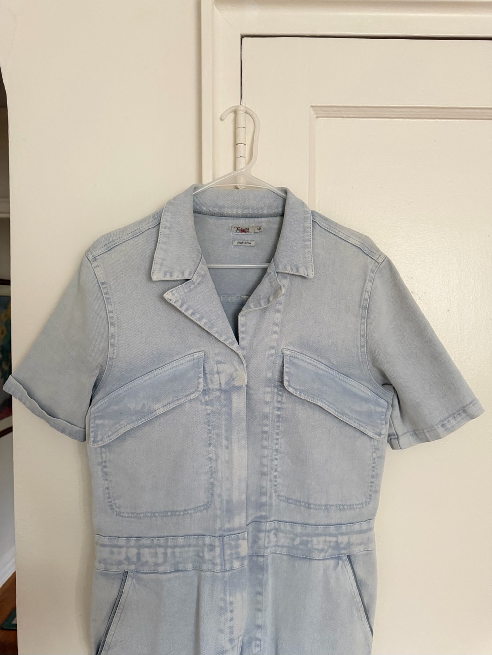 FAHERTY Light Wash Denim Short Sleeve Jumpsuit